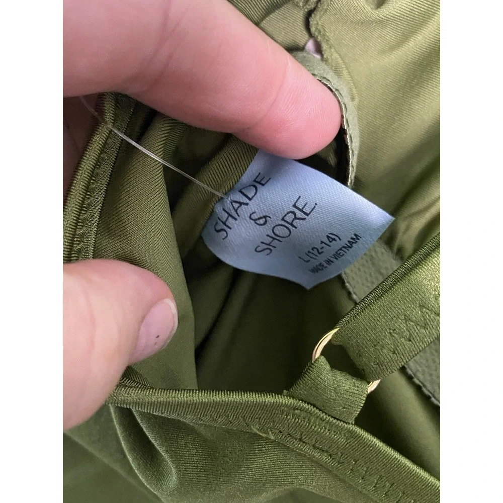 New! Women's L(12/14) Olive Green Deep V  Cheeky One Piece Swimsuit Euro Vacay